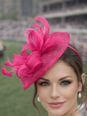 The Hat Hive Fuchsia Pink Feather Fascinator Headband Derby Hat